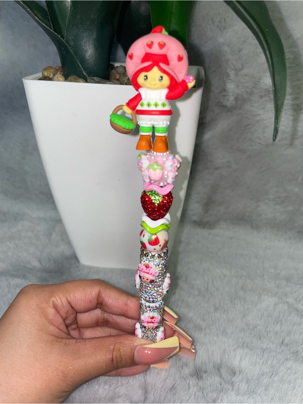 Pink Strawberry Doll Pen Topper
